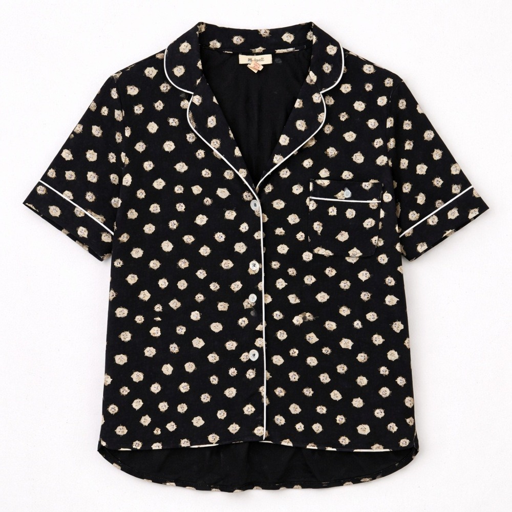 Madewell Cat Kitty Meow Black Shirt Pajama Top Quircky Maximalist Animal Cozy M